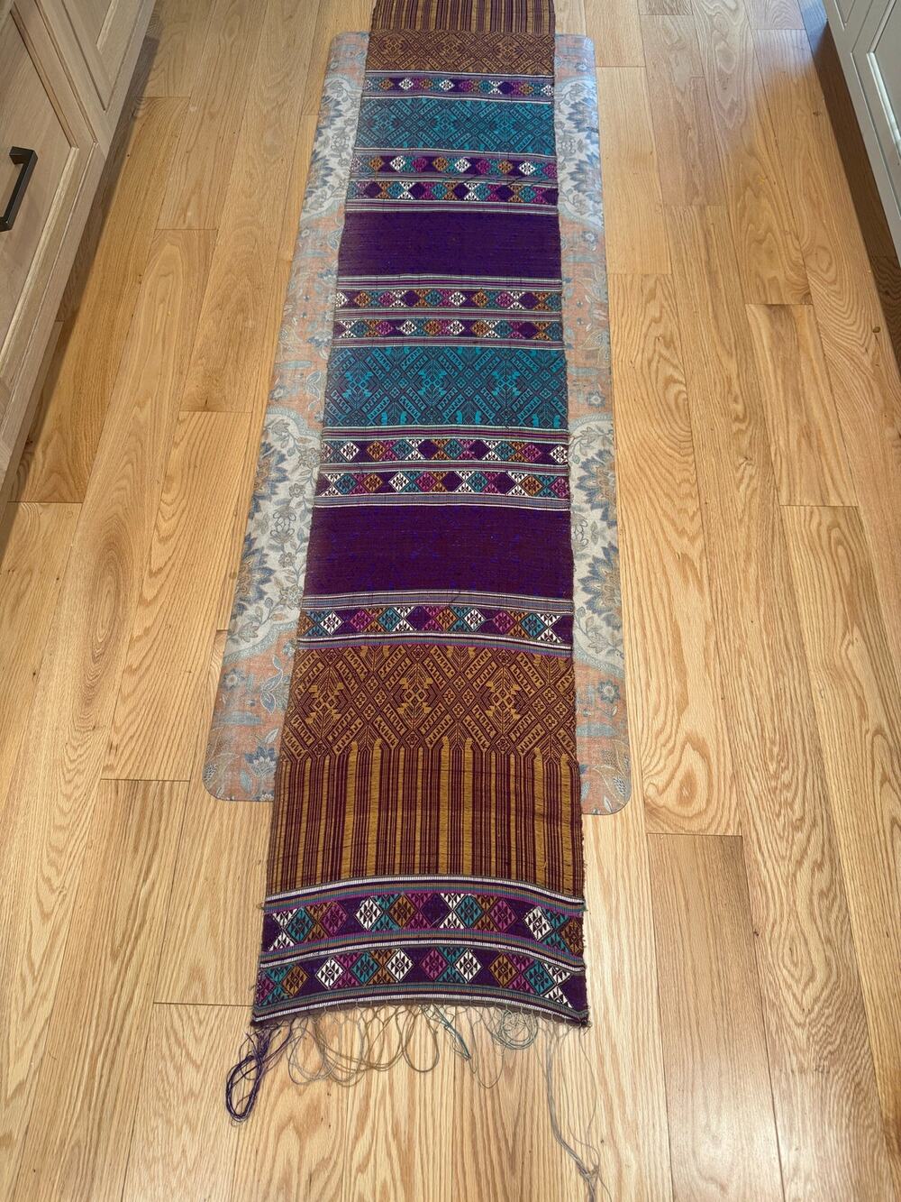Antique Tribal Handwoven Vintage Table Runner Blue Green Orange 80x14" Unique